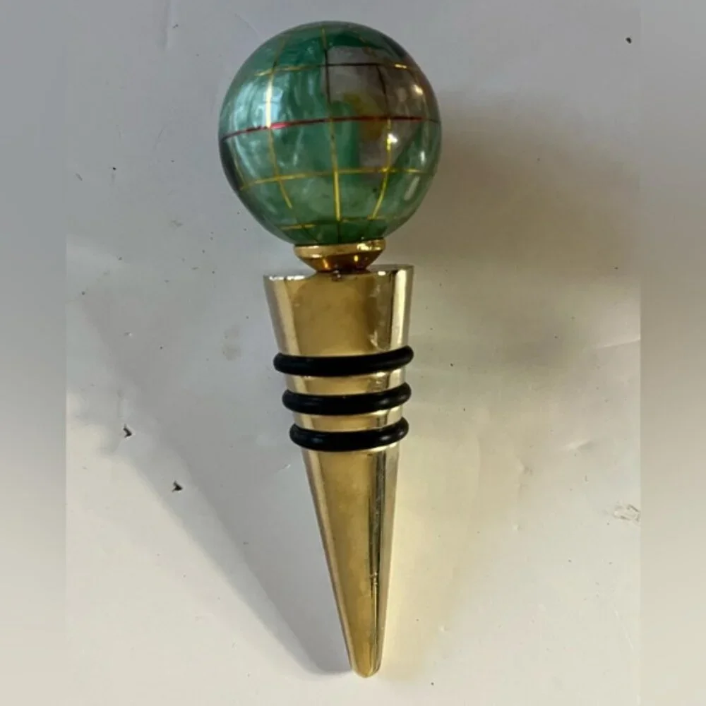 Set of 3 Globe Wine Bottle Stoppers with Gift Box – Elegant Gold & Inlay Design